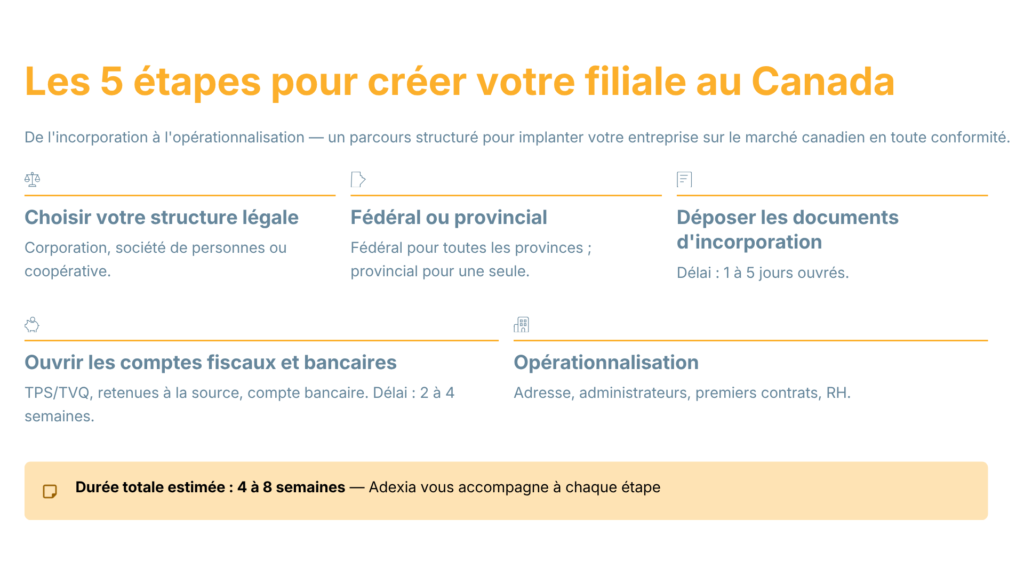 Les 5 étapes pour créer votre filiale au Canada